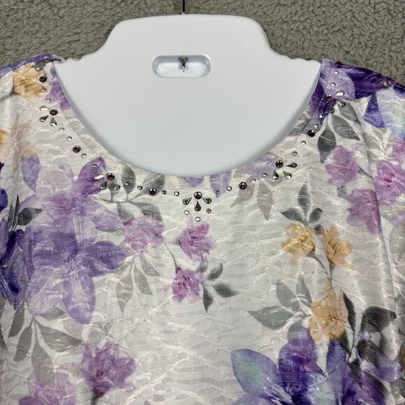 Alfred Dunner Top Womens Size P XL Floral Soft Texture 3/4 Sleeve Round Neck - Picture 3 of 12